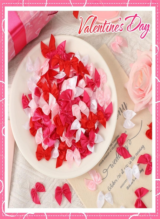 JUNEBRUSHS Valentine's Day Bows, 180Pcs Valentines Tiny Bows Mini Small Satin Ribbon Bows for DIY Craft Wedding Anniversary Decoration, 4 Colors - Image 3